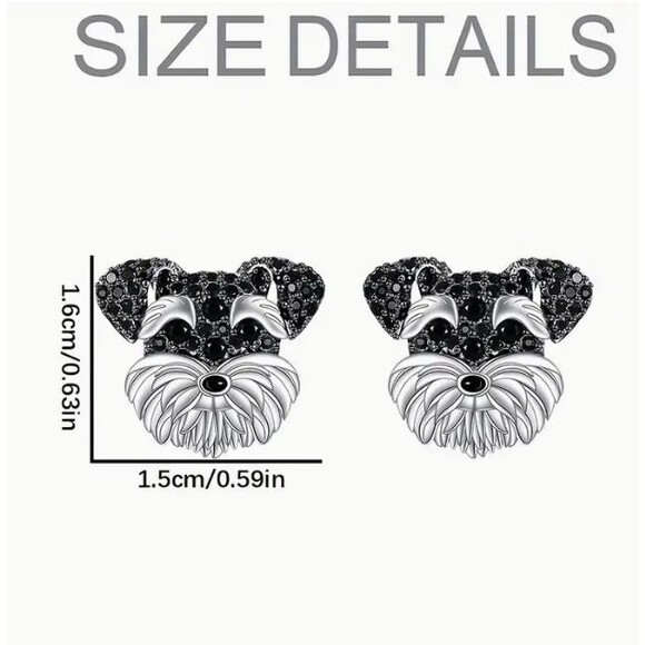 Adorable Rhinestones Schnauzer DOG Stud Earrings - Picture 3 of 5
